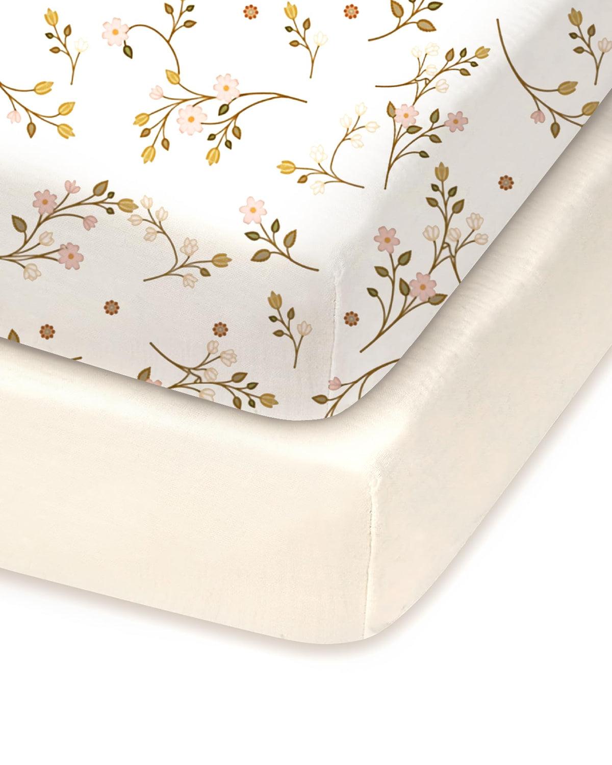 TOTCHILL pack-n-play sheets fitted in pink floral beige; snug and soft.