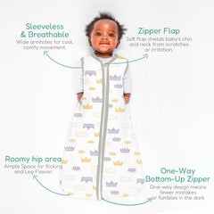 TOTCHILL sleep sack with one-way zipper for quick, quiet changes.