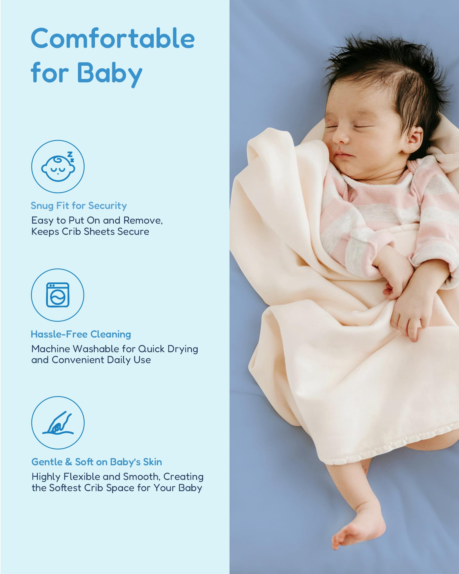 TotChill standard 52x28x9 crib measurement fit shown on mattress.