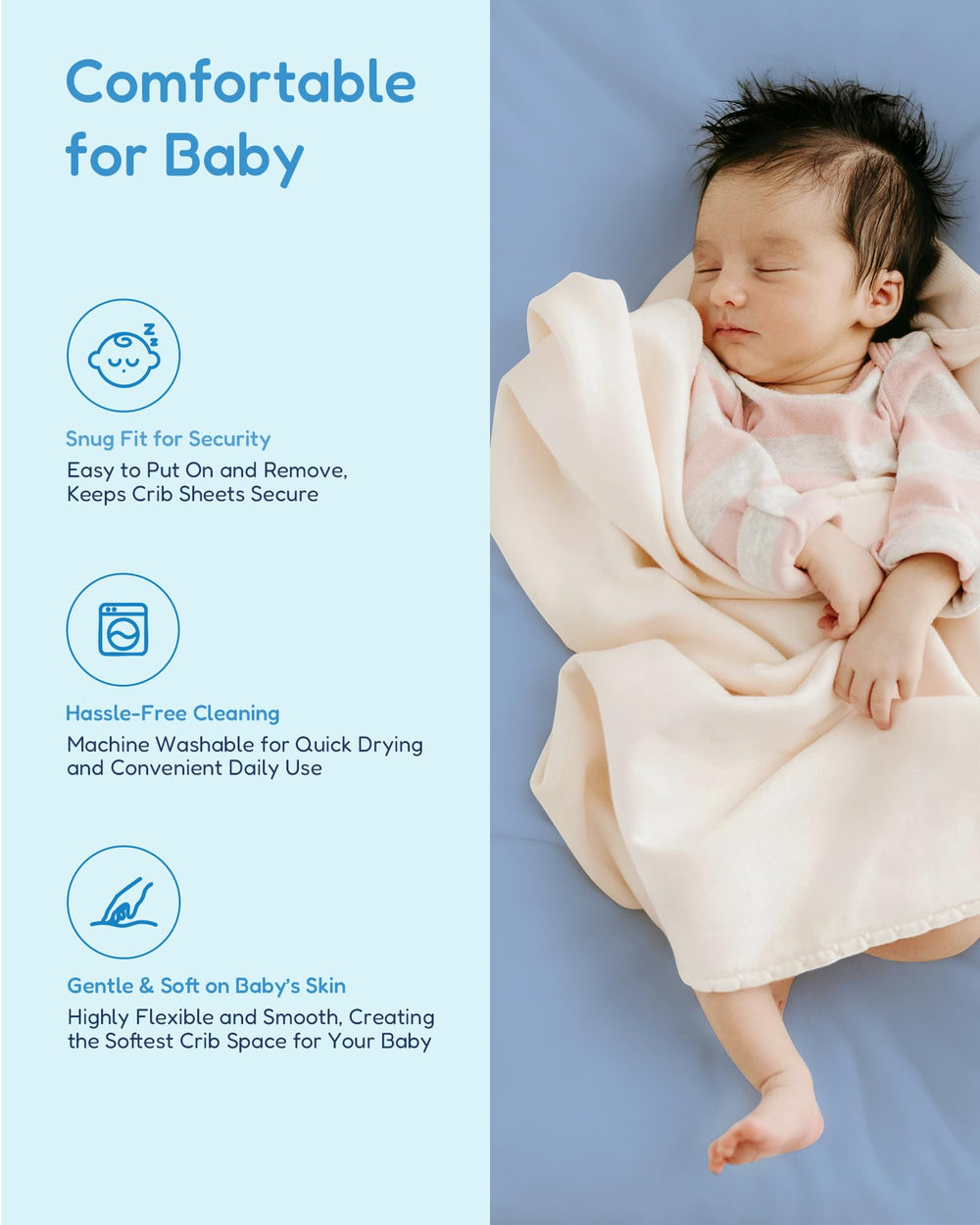 TotChill standard 52x28x9 crib measurement fit shown on mattress.