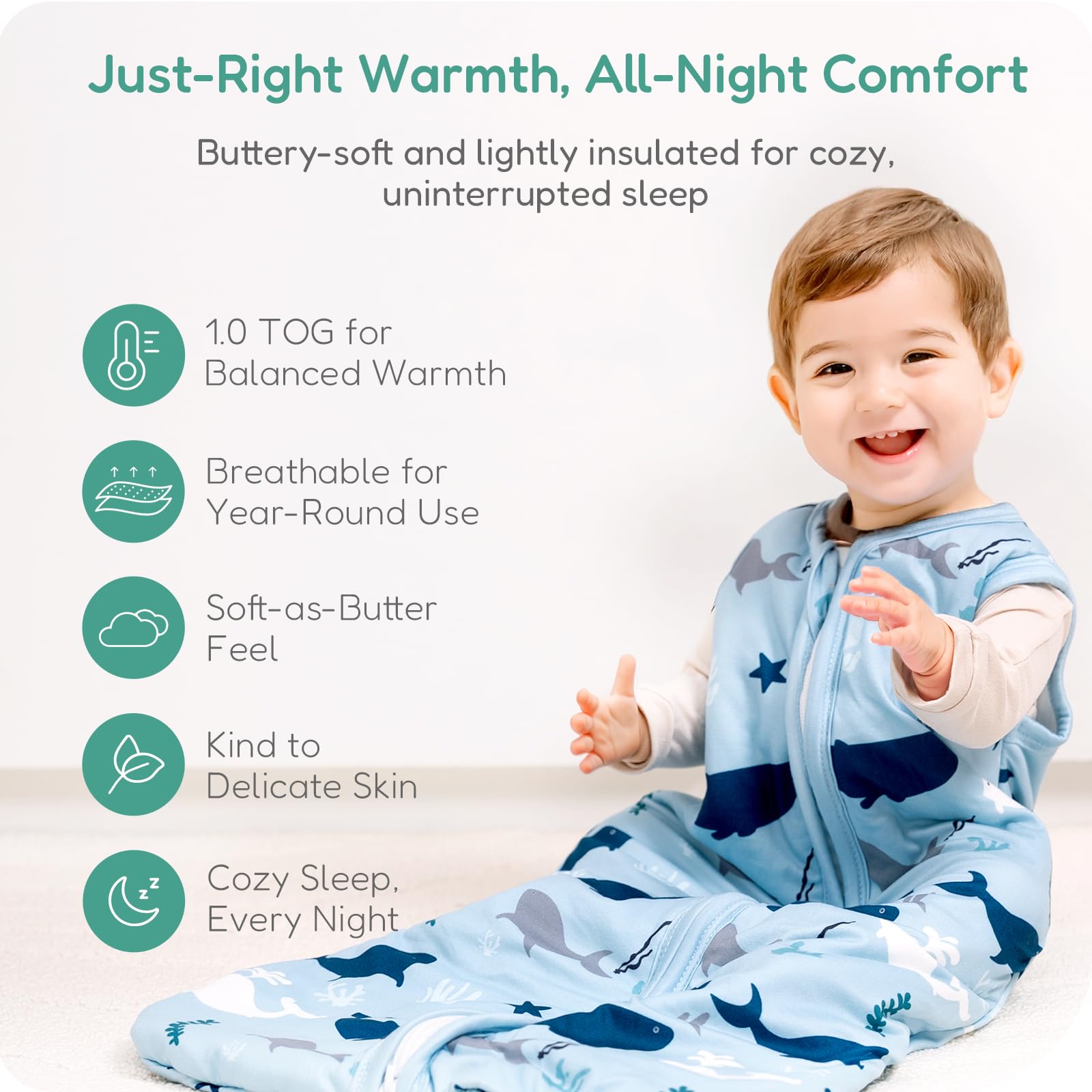 Totchill sleep sack inside view highlights 1.0 TOG insulation.