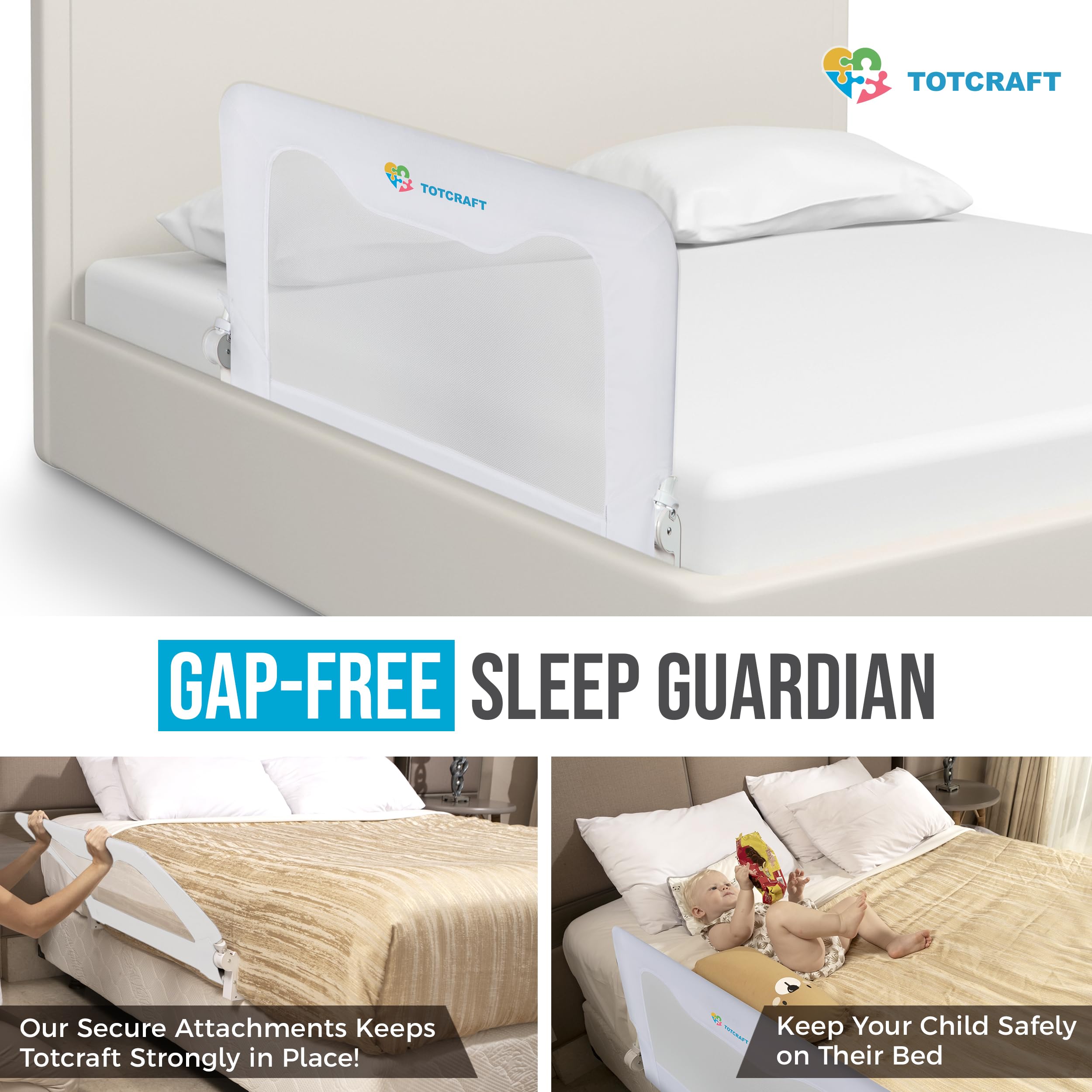 TotCraft durable metal rails close-up for long-lasting kid protection.