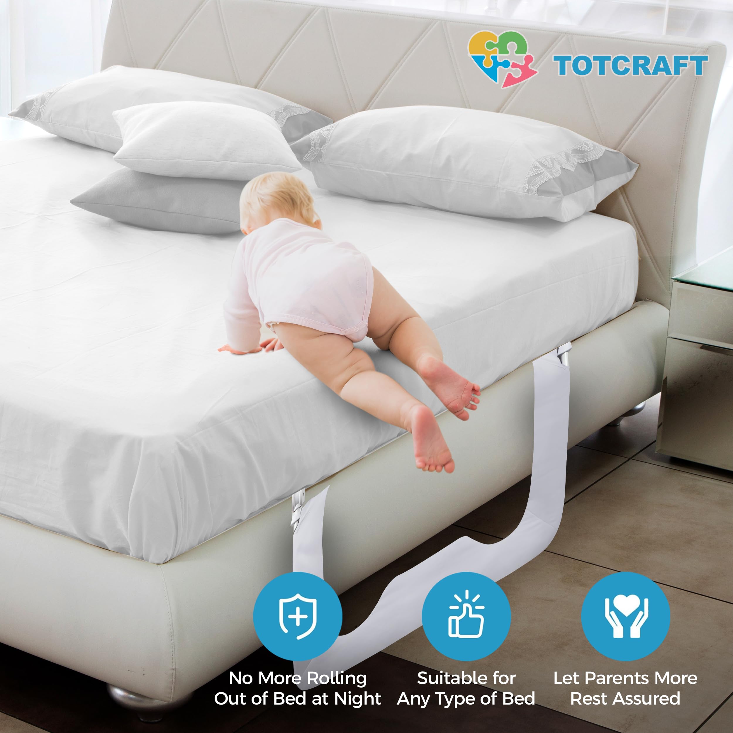 TotCraft universal-fit image demonstrates compatibility with multiple bed types.