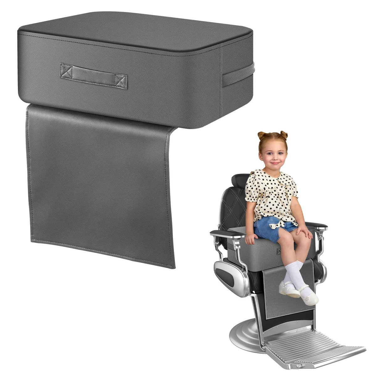 TOTIDYH salon booster seat front view shows large cushion for kids' haircuts