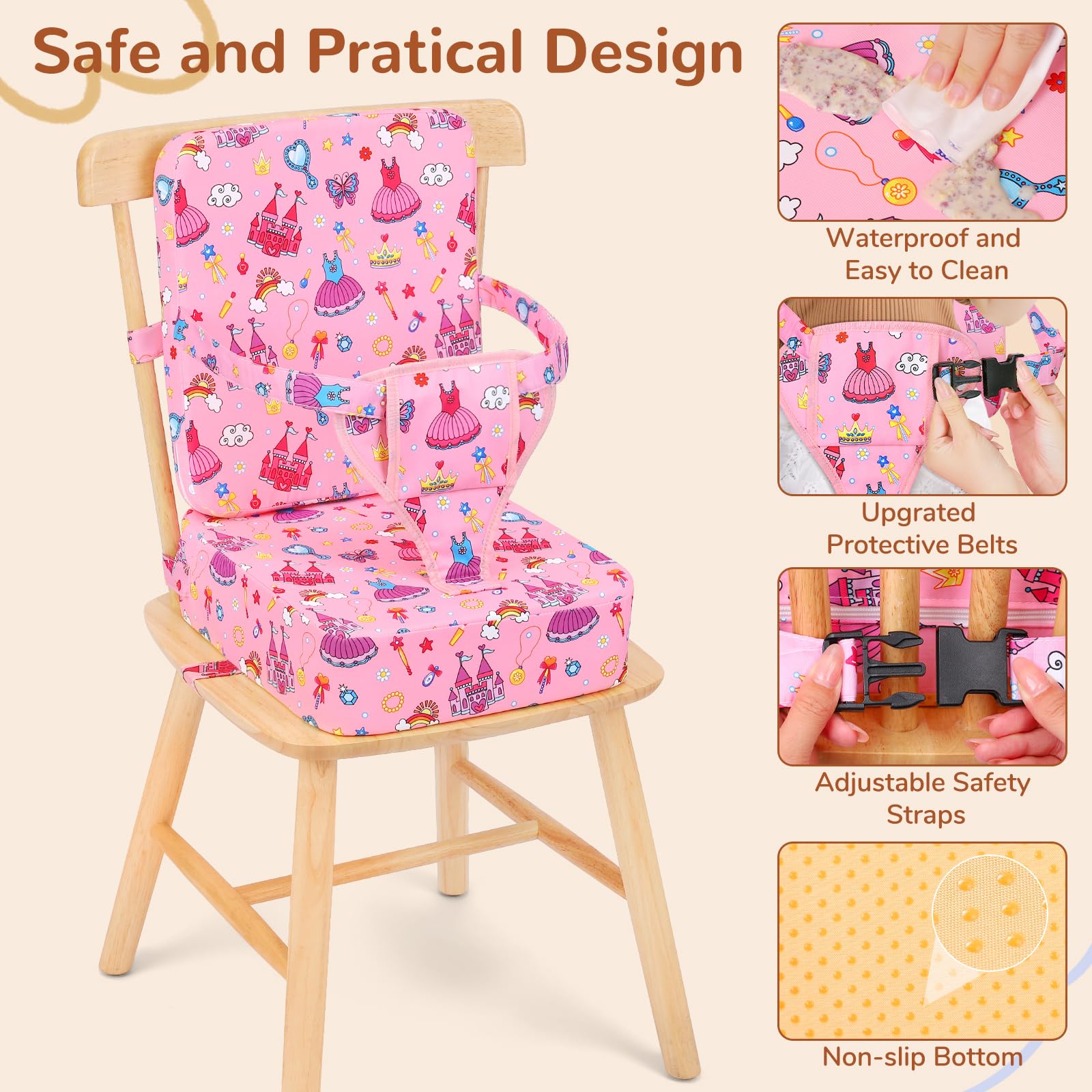 TOTIDYH booster seat with non-slip base prevents sliding during meals.