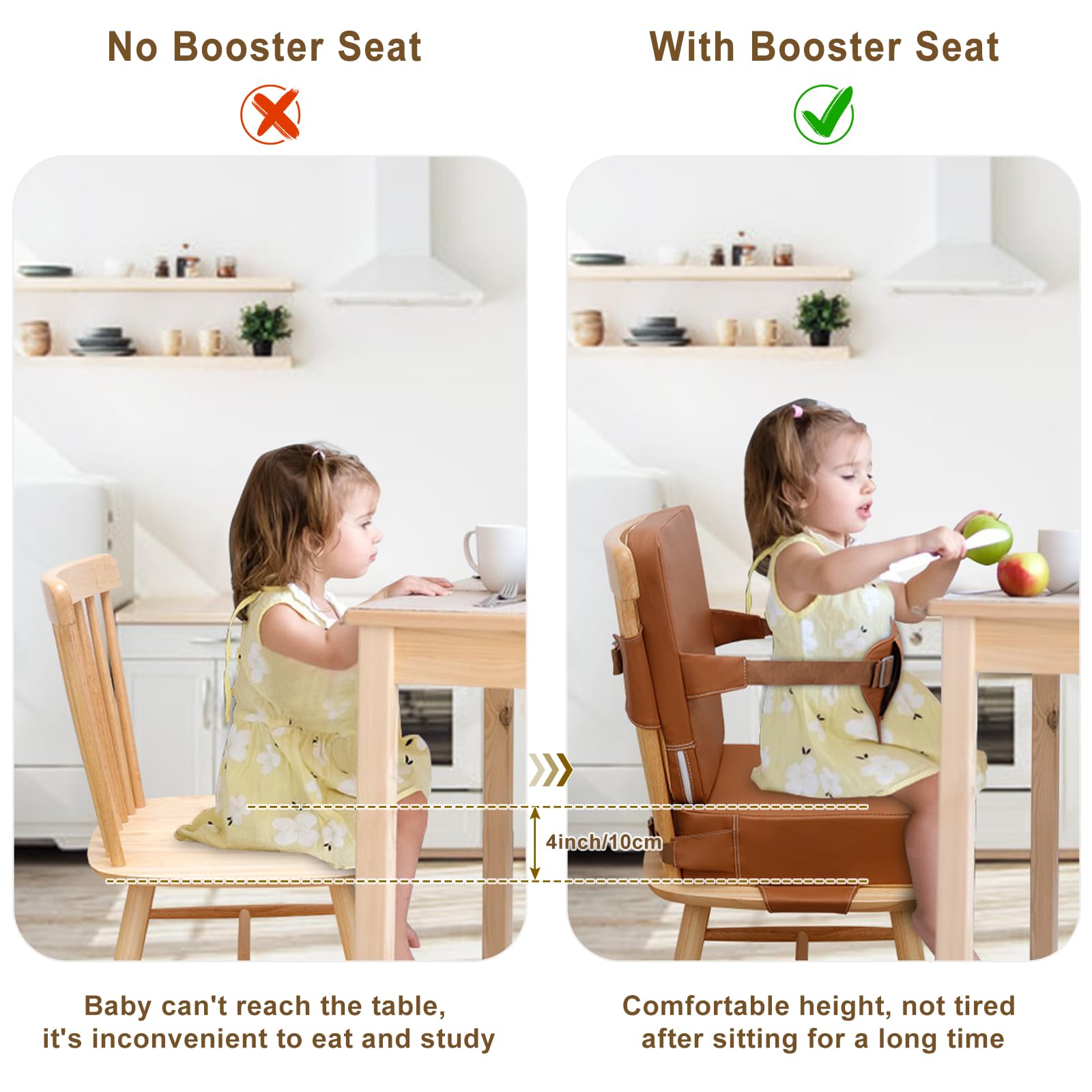 TOTIDYH booster seat with anti-slip bottom ensures secure chair attachment.