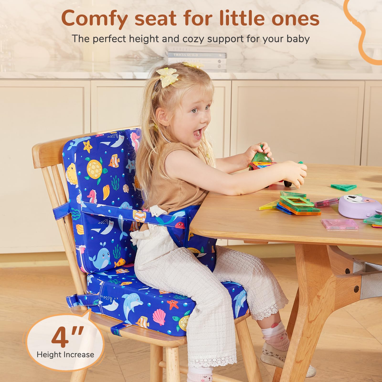 Removable cover on TOTIDYH booster seat for easy washing.