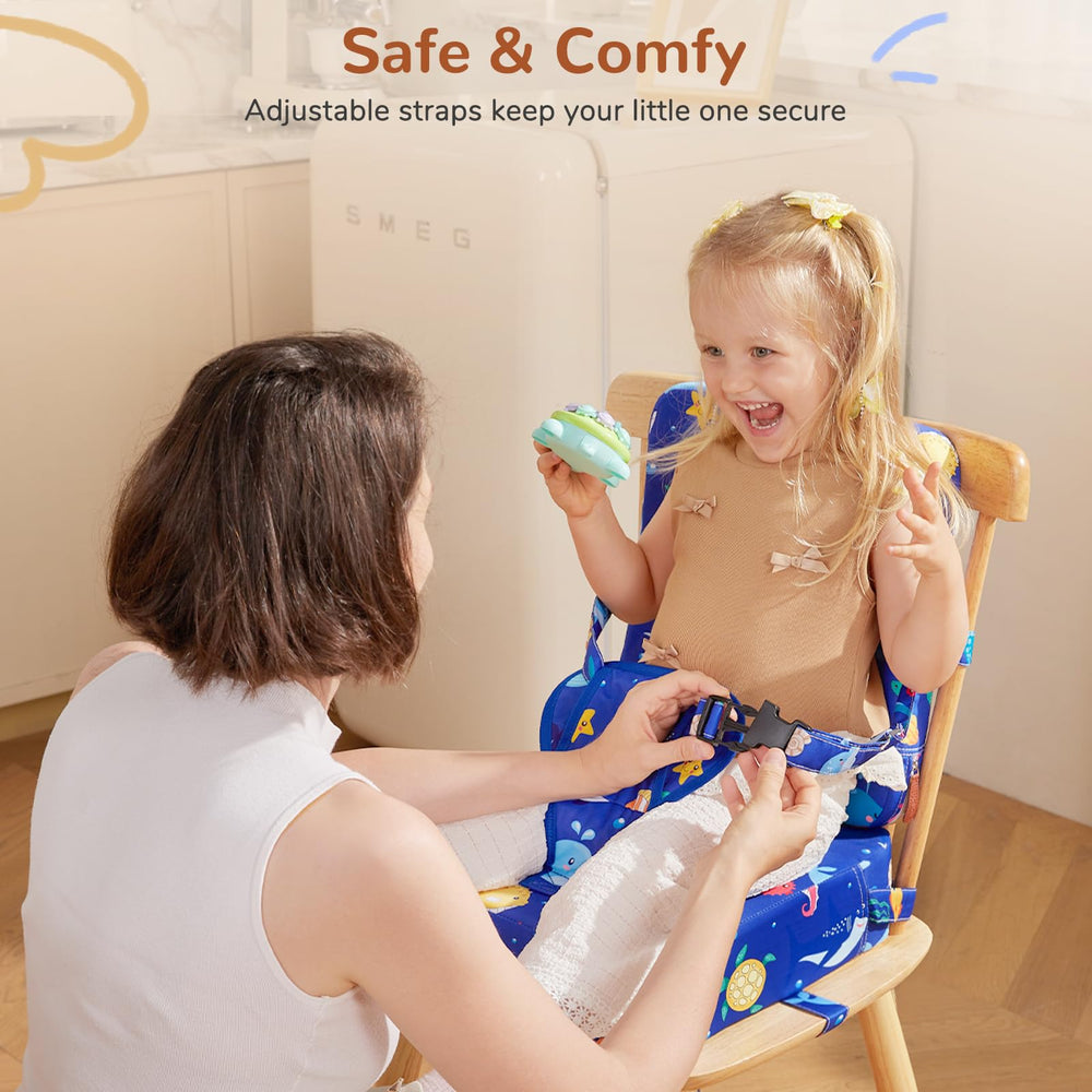 Waterproof cover on TOTIDYH booster seat for quick cleanup after spills.