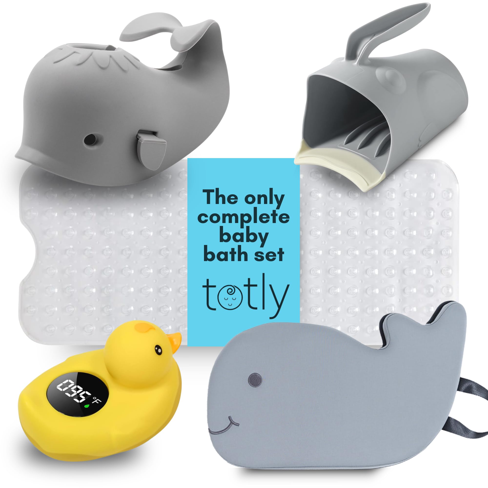 Totly baby bath kneeler provides soft support for parent and baby during bath time.