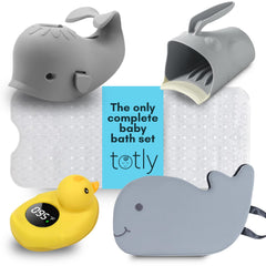 Totly baby bath kneeler provides soft support for parent and baby during bath time.