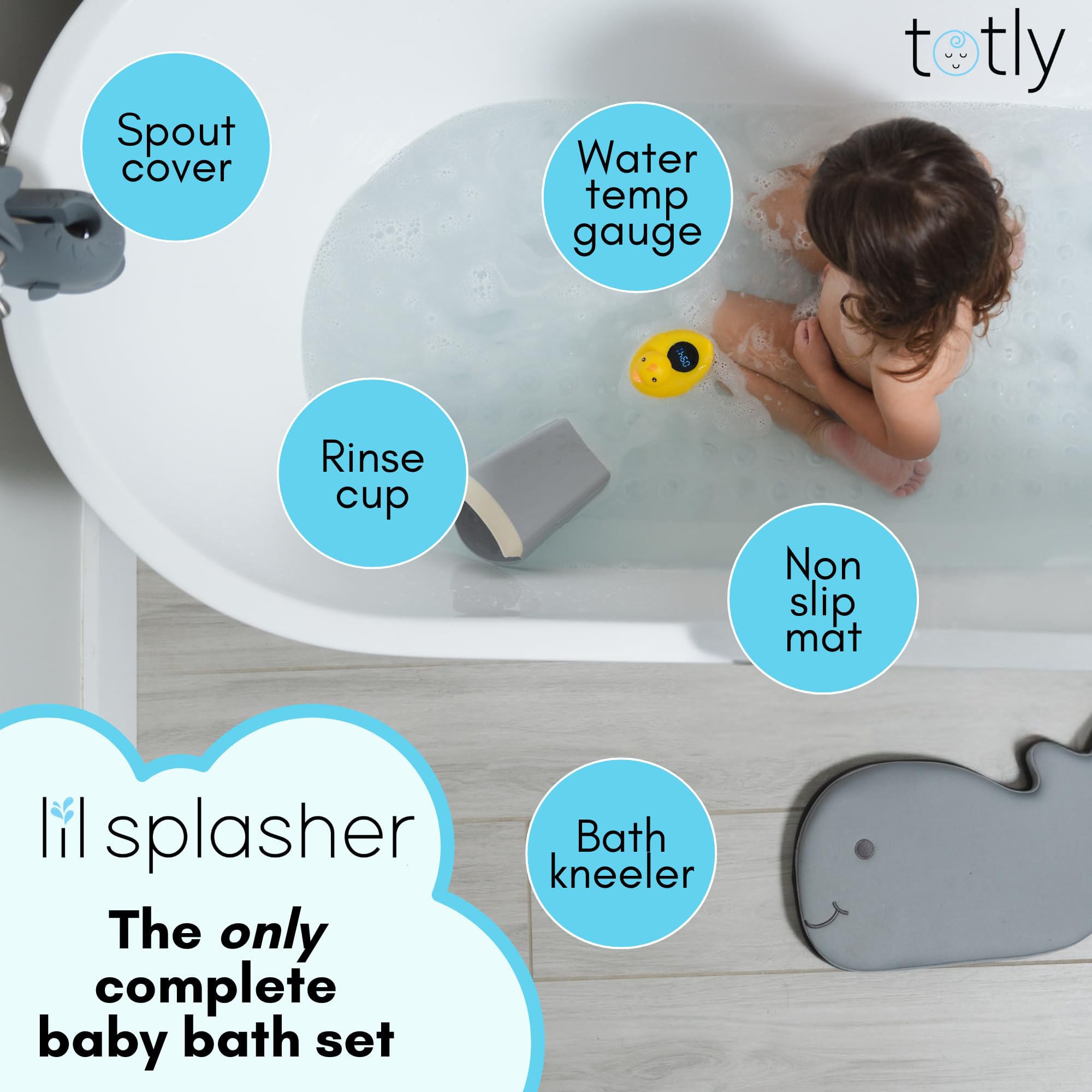 Totly non-slip bath mat keeps tiny feet steady and bath time safer.