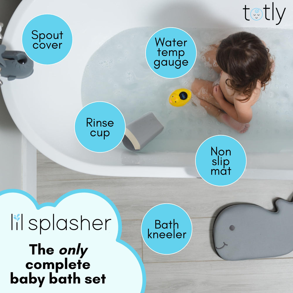 Totly non-slip bath mat keeps tiny feet steady and bath time safer.
