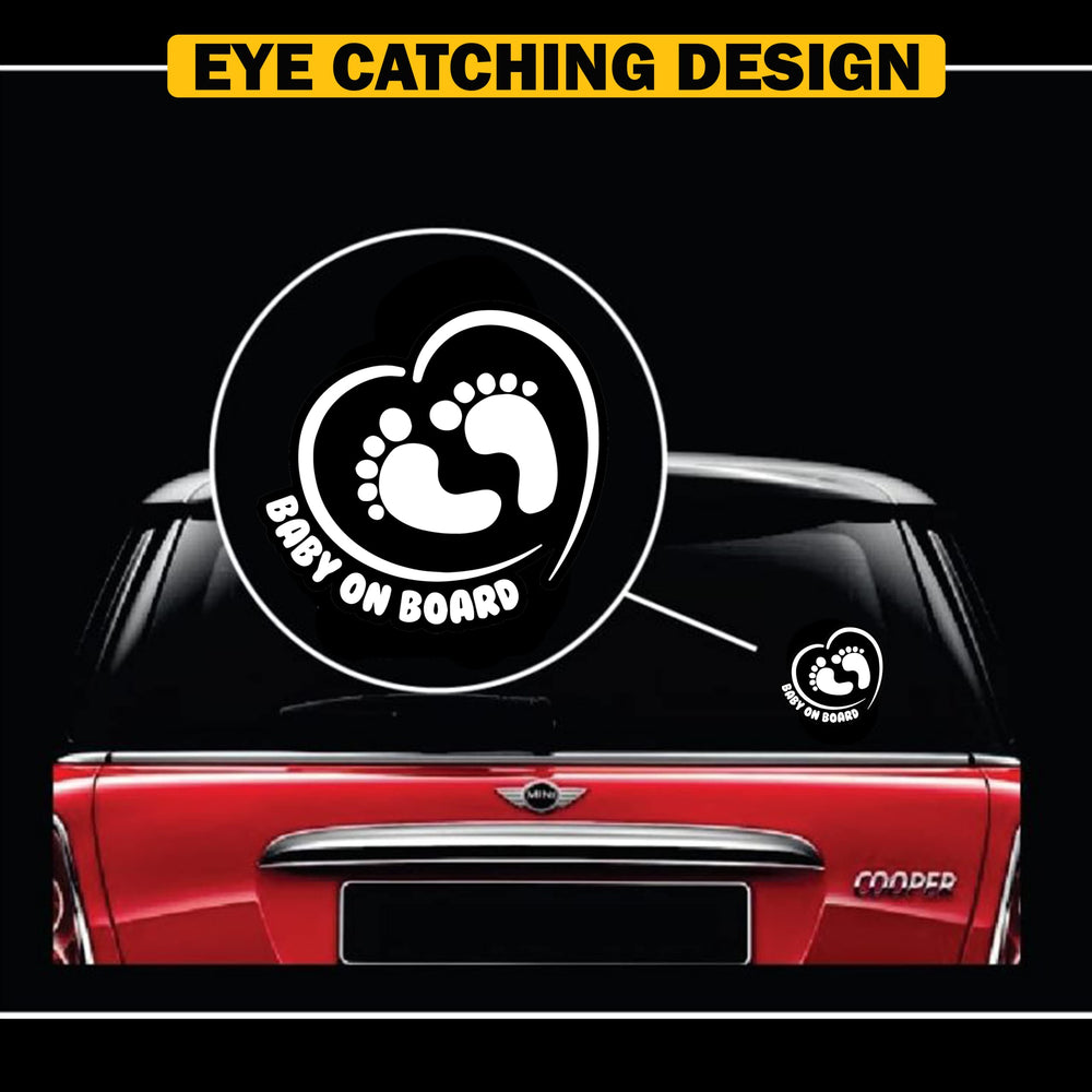 Totomo baby on board sticker on bumper enhances safety cues for drivers.