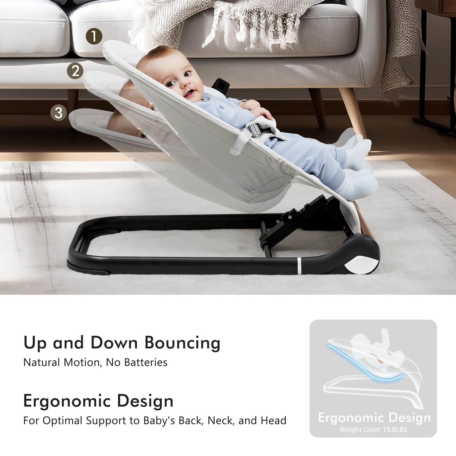 TotRun bouncer chair showing soothing motion for calm moments