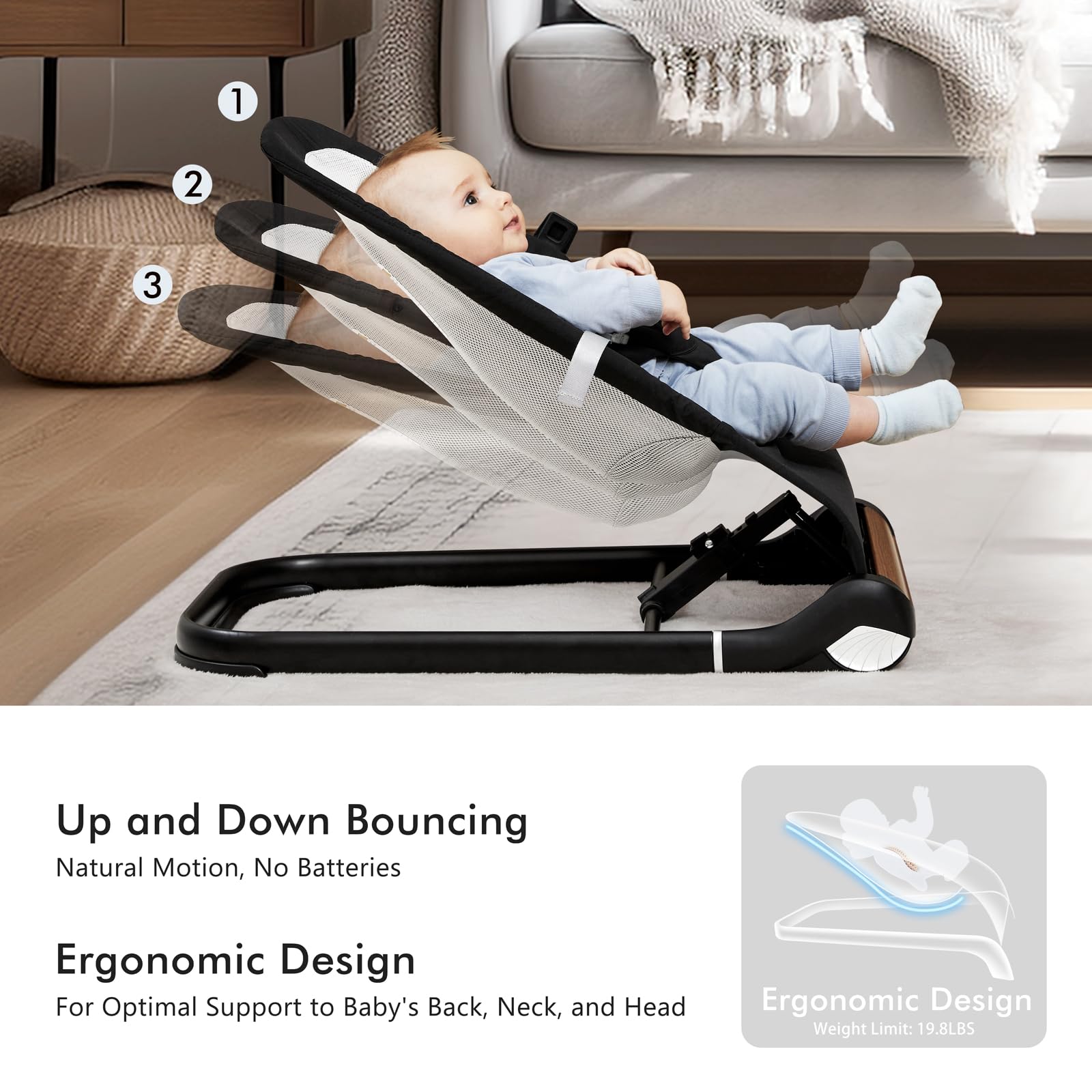 TotRun Baby Bouncer Chair demonstrates soothing motion for peaceful moments at home.