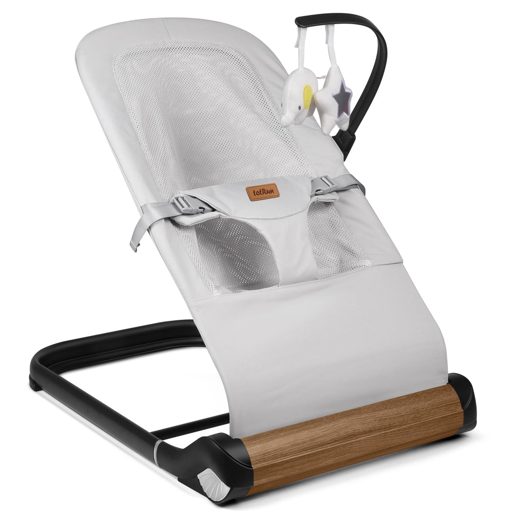 TotRun baby bouncer chair front view in light grey for ergonomic comfort during playtime