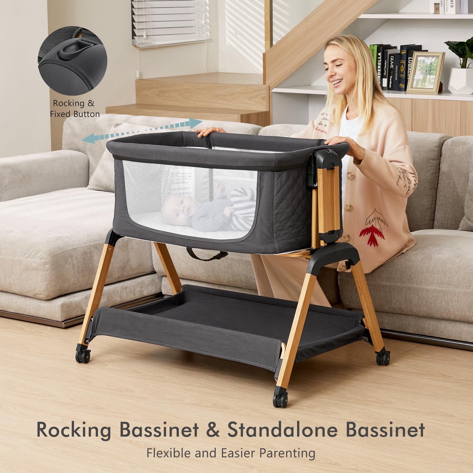 TotRun Bassinet Bedside Sleeper with five-height adjustment to match bed height