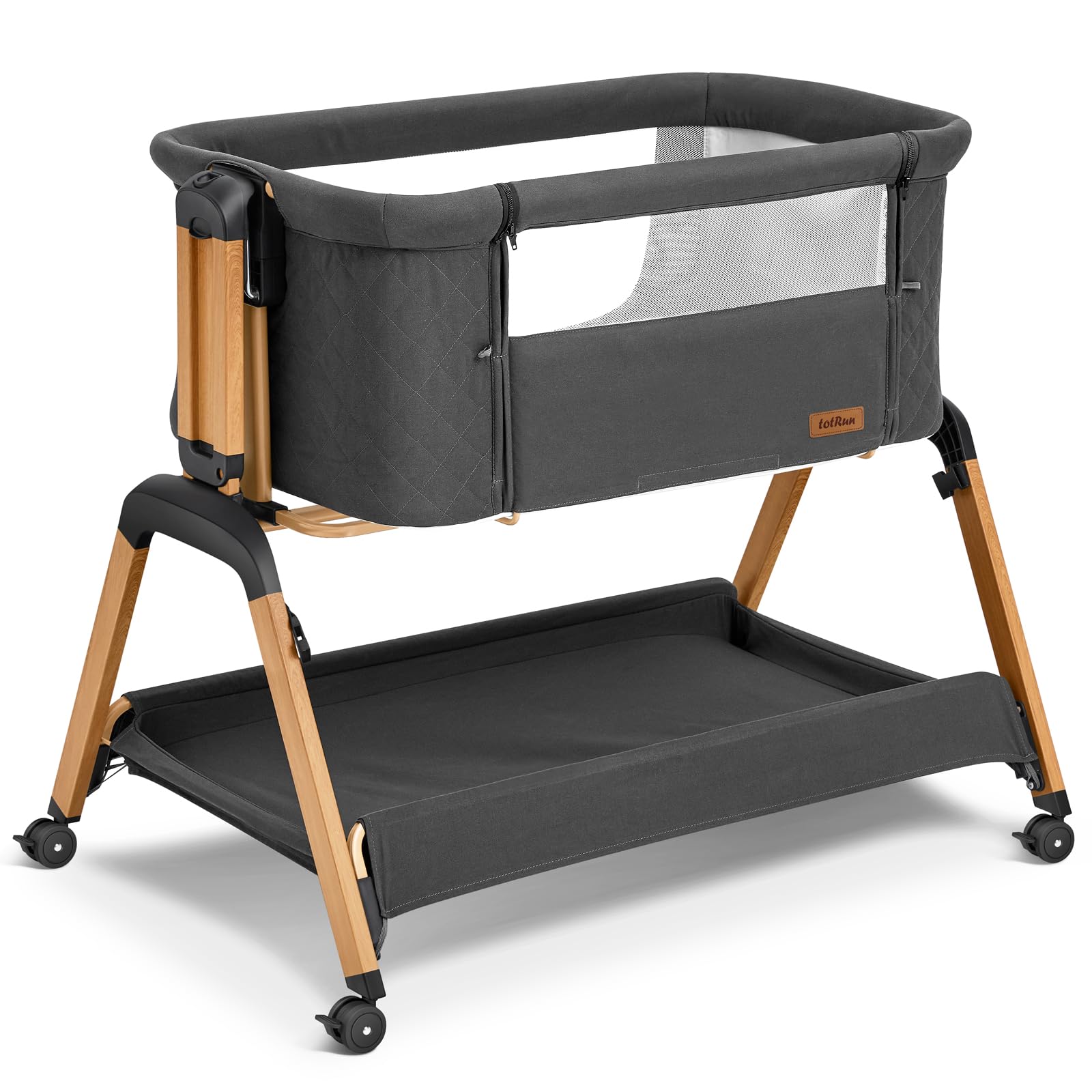 TotRun Bassinet Bedside Sleeper attached to bed for seamless night feedings