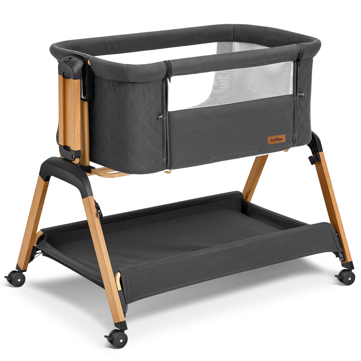 TotRun Bassinet Bedside Sleeper attached to bed for seamless night feedings