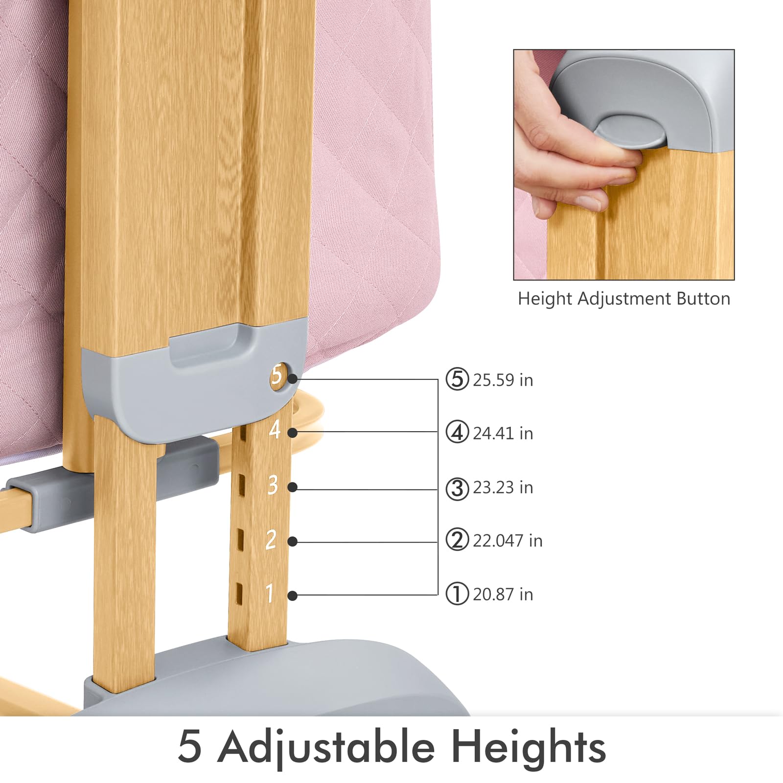 TotRun Bassinet pink mattress and lining provide cozy naps for baby.