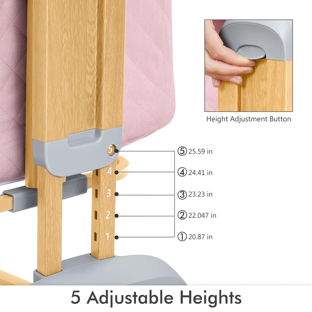 TotRun Bassinet pink mattress and lining provide cozy naps for baby.