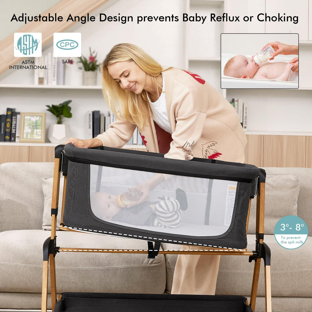 TotRun Bassinet Bedside Sleeper features soft, breathable fabric for cozy naps