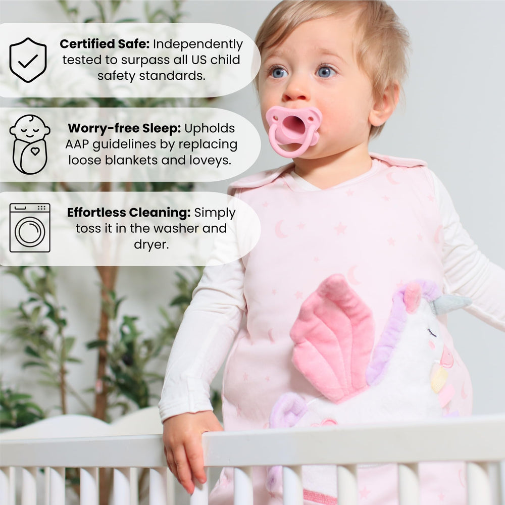 Toucan Baby Unicorn sleep sack care: machine washable on gentle cycle.