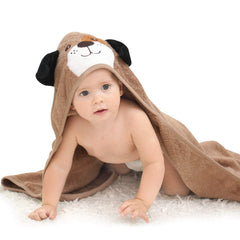 Touchat Puppy Hooded Towel with quick-drying absorbent fabric for bath time.