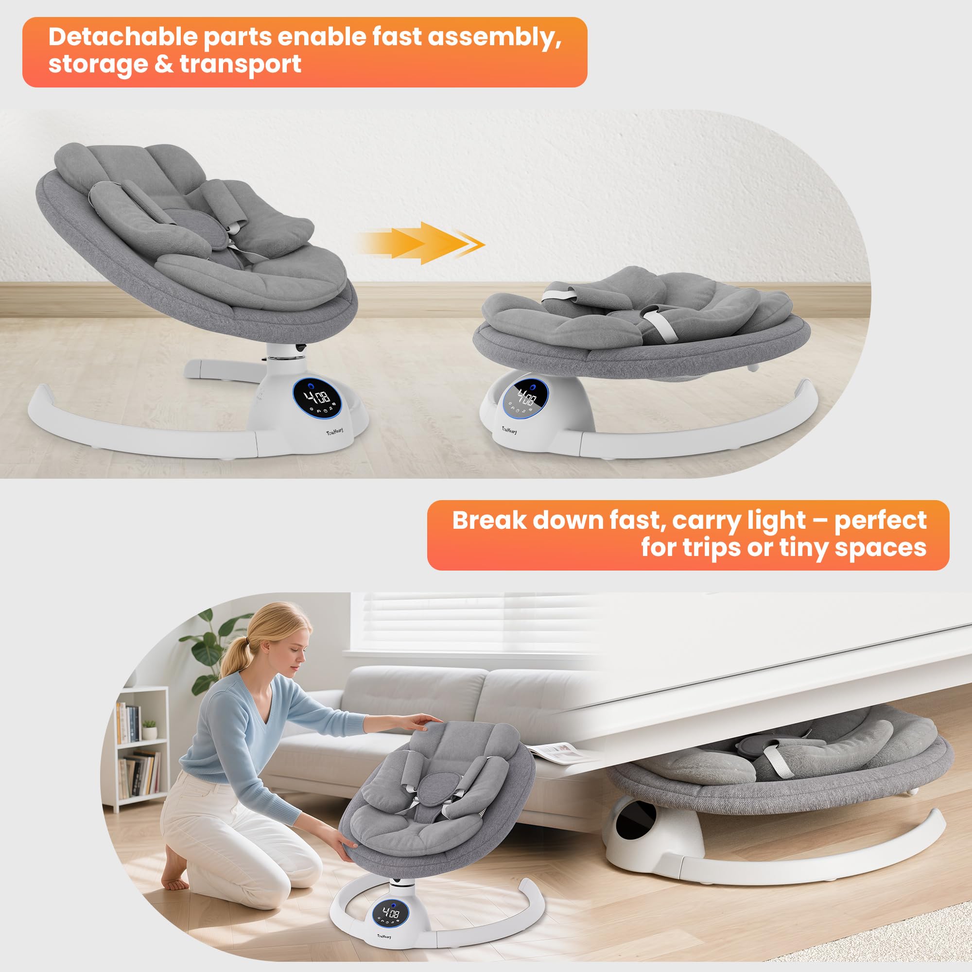 TouHeart swing offers 10 preset melodies to help ease nap times.