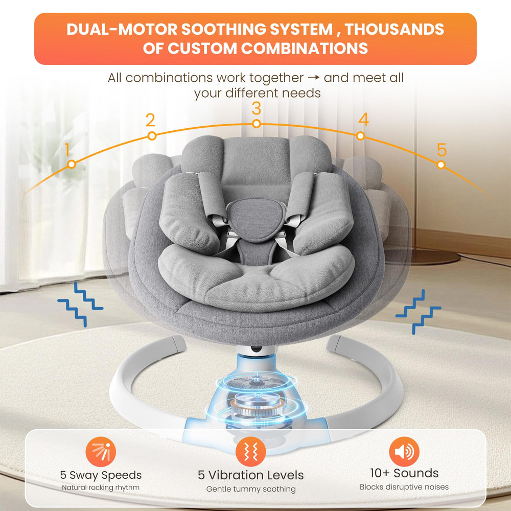 TouHeart swing features 5-speed sway for customizable comfort.