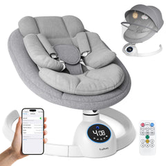 TouHeart electric baby swing with wood grain finish offers soothing motion.