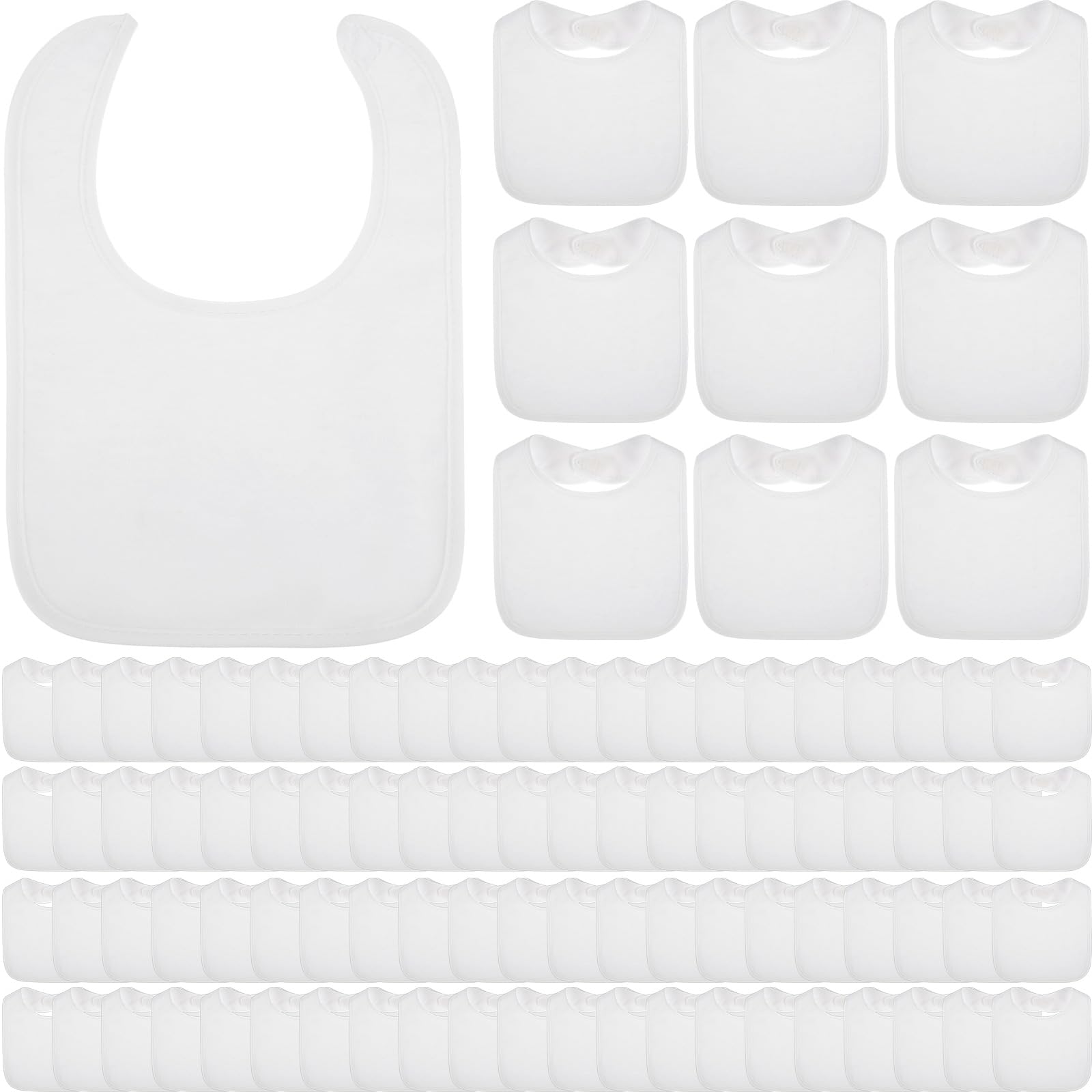 Toulite white bibs six-pack with magic sticker closure for easy mealtime changes