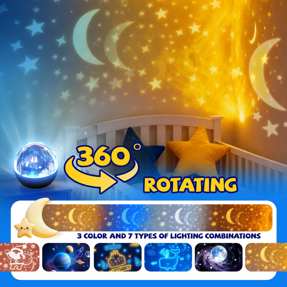 Tourace projection lamp includes six transparencies offering varied cosmos scenes.