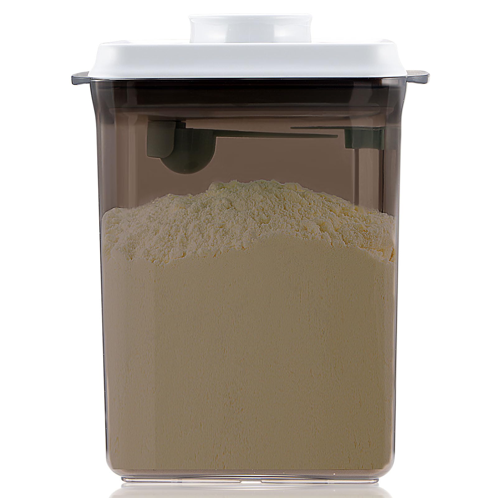 Tourdeus Formula Container to Go with lid open for quick one-handed use.
