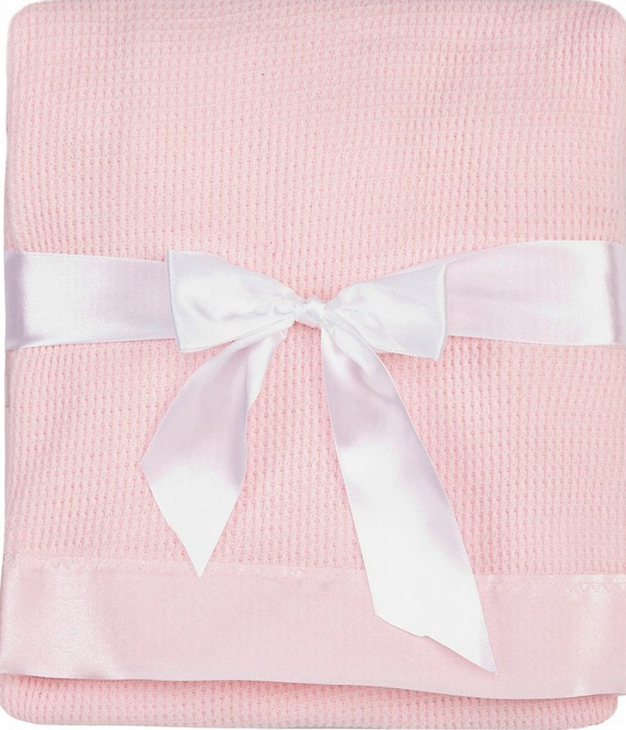 Toysdone thermal waffle baby blanket with pink satin trim for cozy warmth.