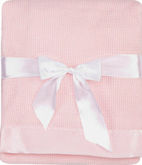 Toysdone thermal waffle baby blanket with pink satin trim for cozy warmth.