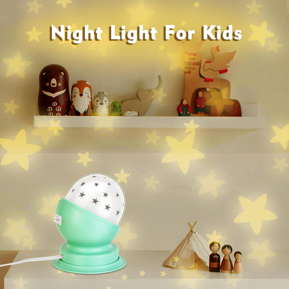 Soft 3000K light from Toyunia Star Night Light with green housing gently warms a room.