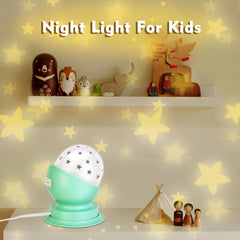 Soft 3000K light from Toyunia Star Night Light with green housing gently warms a room.