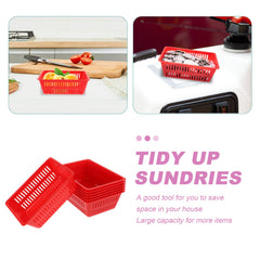 Toyvian coin storage basket red on a desk keeps coins tidy.