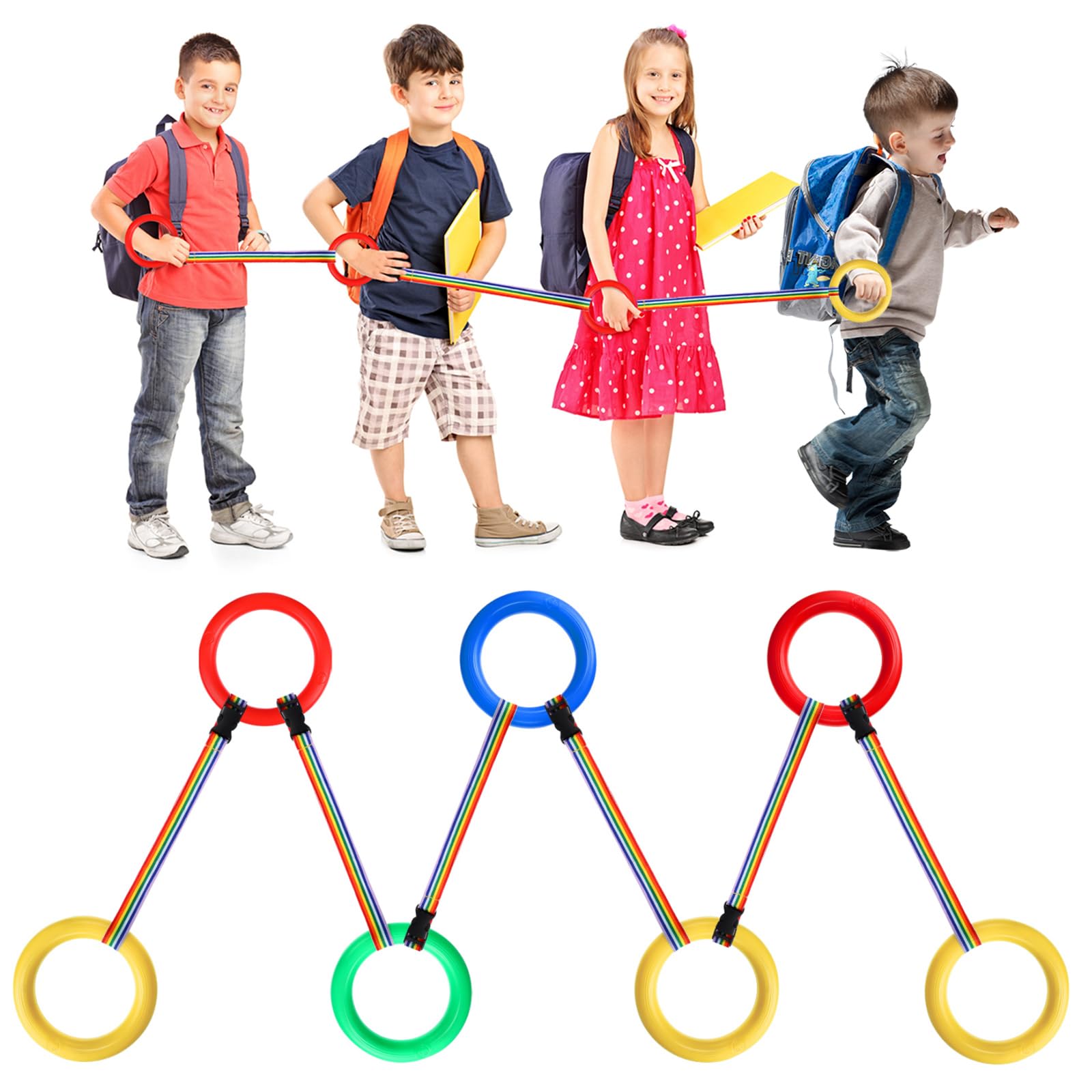 Toyvian walking rope with colorful straps enhances outdoor visibility for preschool groups.
