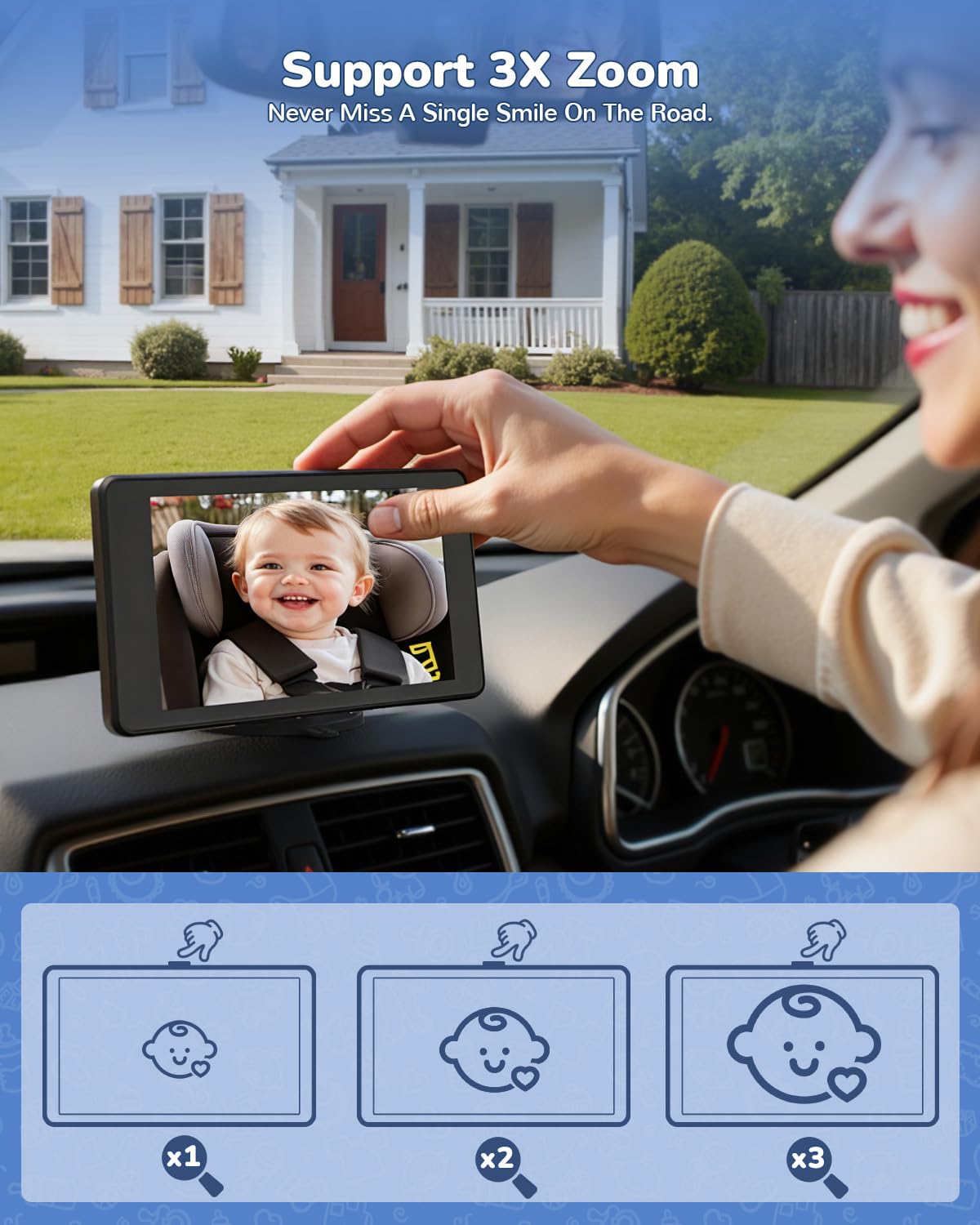 TOZING 360-degree rotatable arm enables flexible viewing angles for both parent and child.