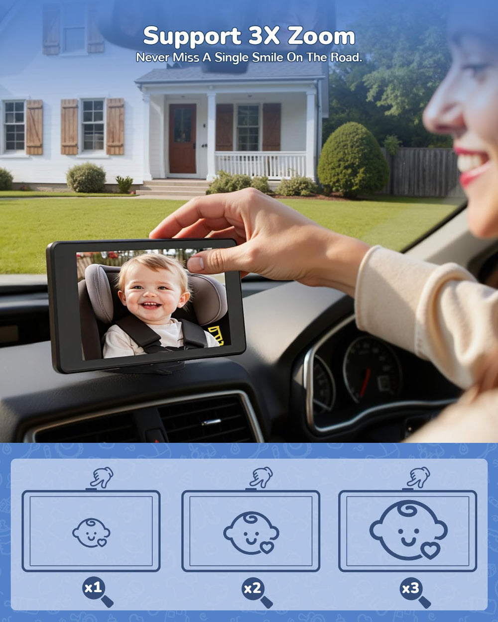 TOZING 360-degree rotatable arm enables flexible viewing angles for both parent and child.
