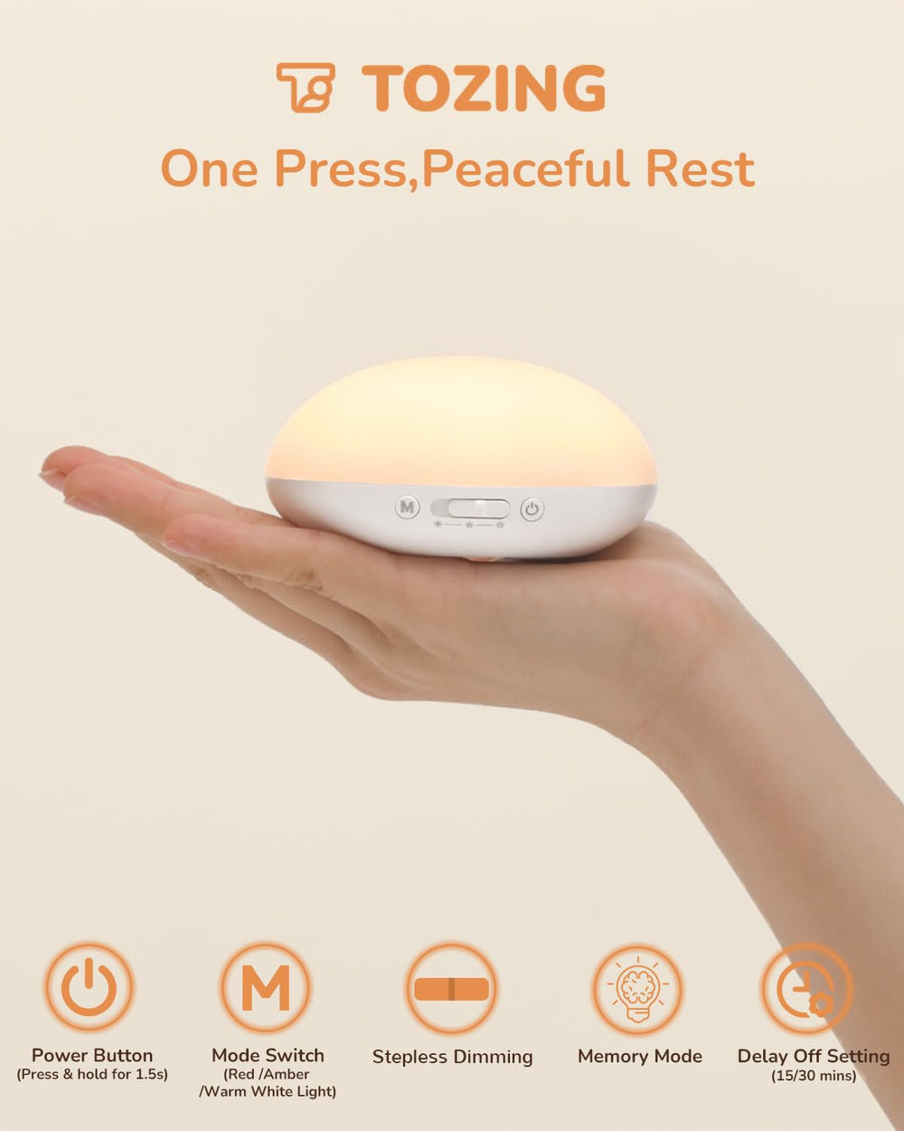 TOZING easy-clean material keeps nightly glow worry-free and clean