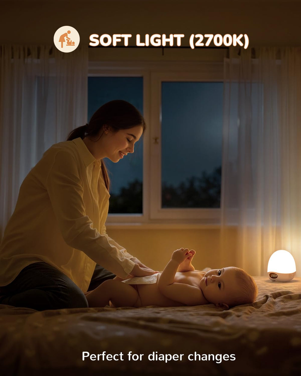 TOZING egg light at 2700K is ideal for diaper changes with warm brightness
