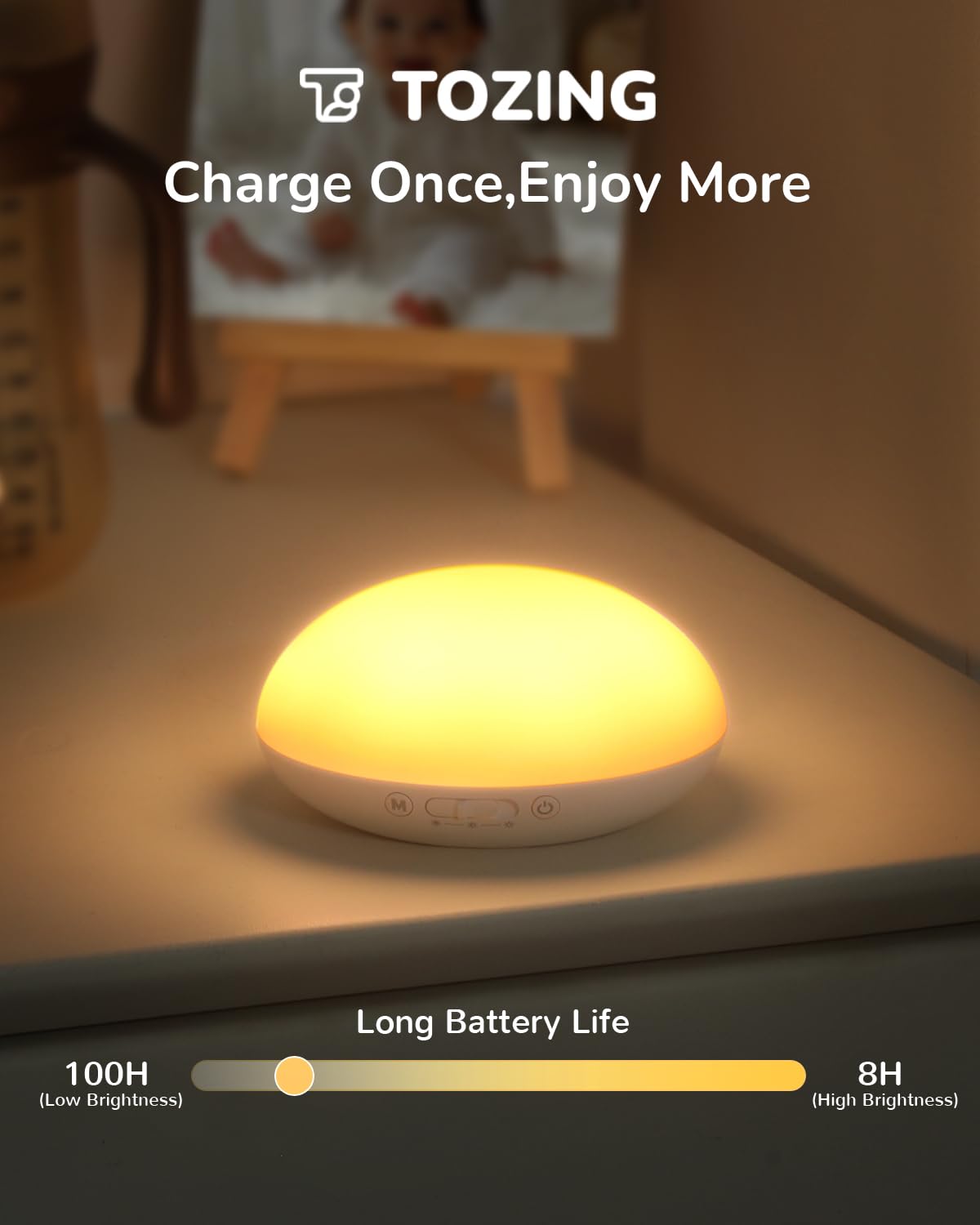 TOZING night light includes a soft silicone loop for stroller or travel attachment