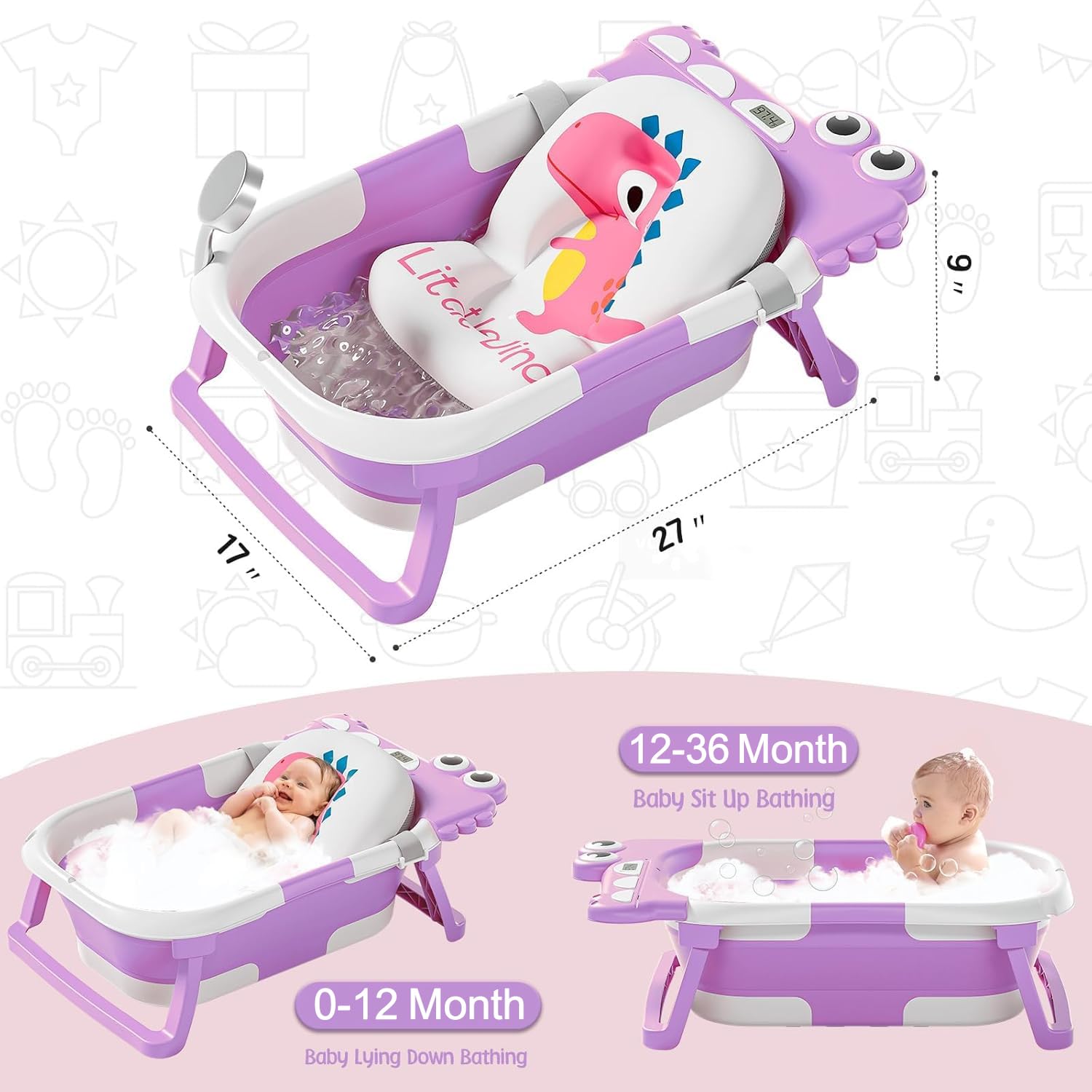 TPN baby bath cushion supports baby's spine with safety belts.