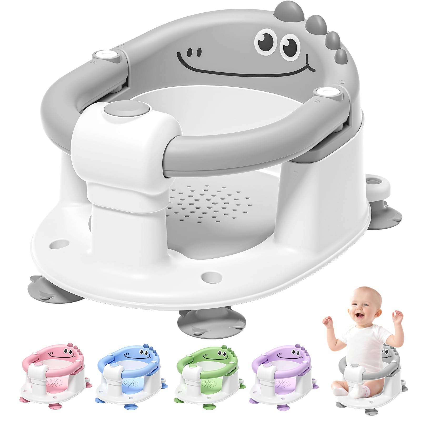 TPN Baby Bath Seat gray front view; secure, comfortable bath time for babies.