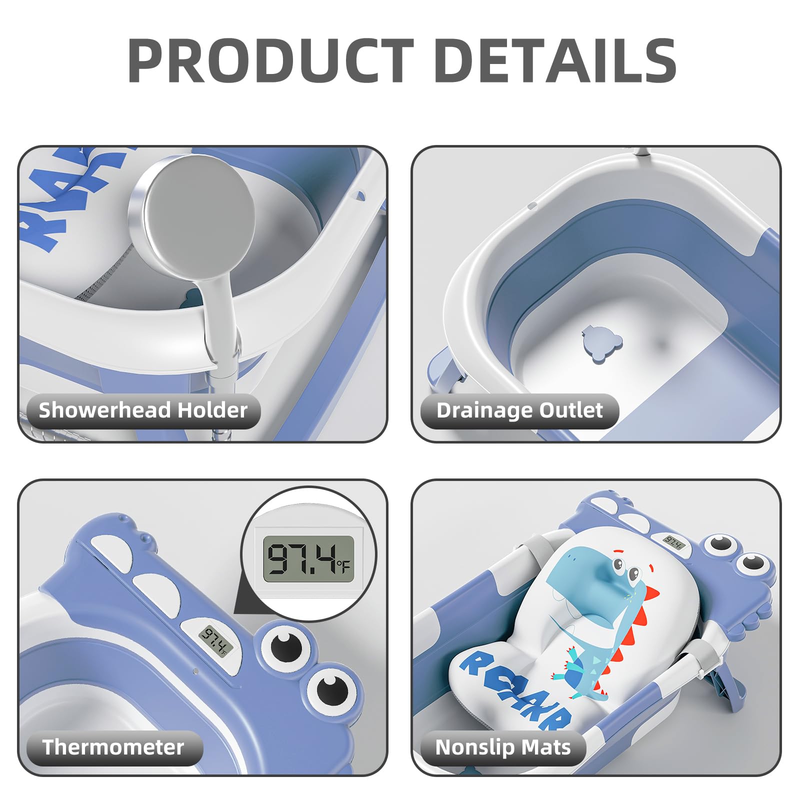 TPN bath cushion and safety belts keep baby secure.