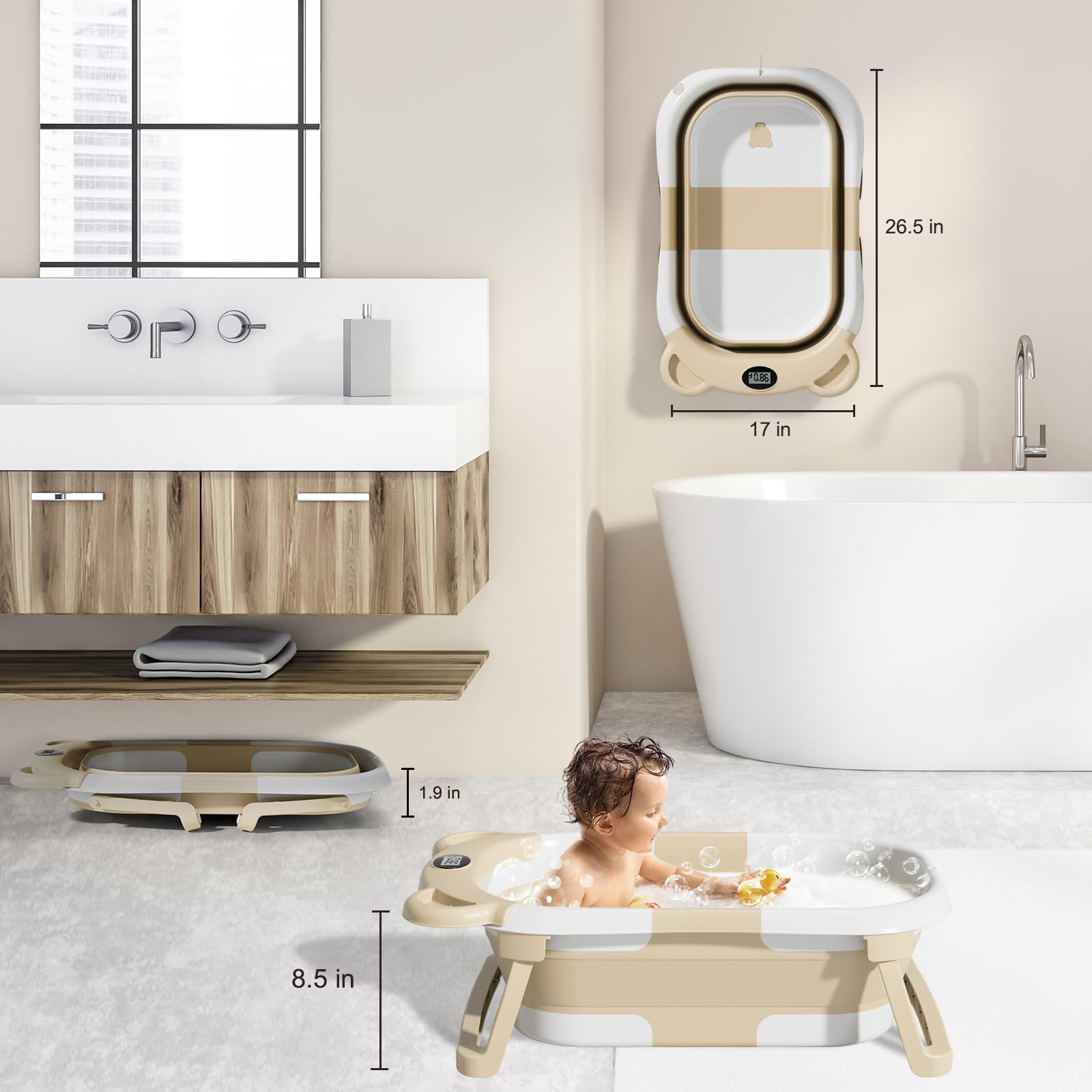 TPN collapsible bathtub drain plug demonstrates quick water release.