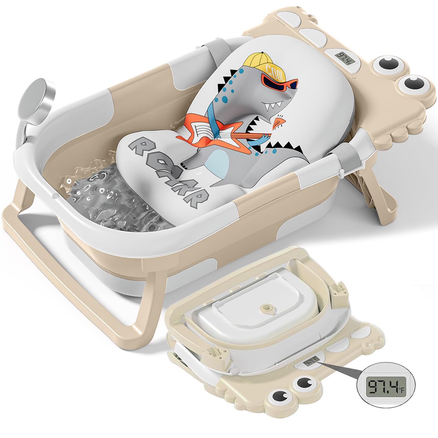 TPN collapsible baby bathtub folded for compact storage in small spaces.